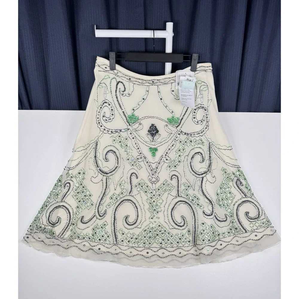NEW - Vintage BASIL & MAUDE Skirt Beaded - Off White Color - Women's 12 - Read